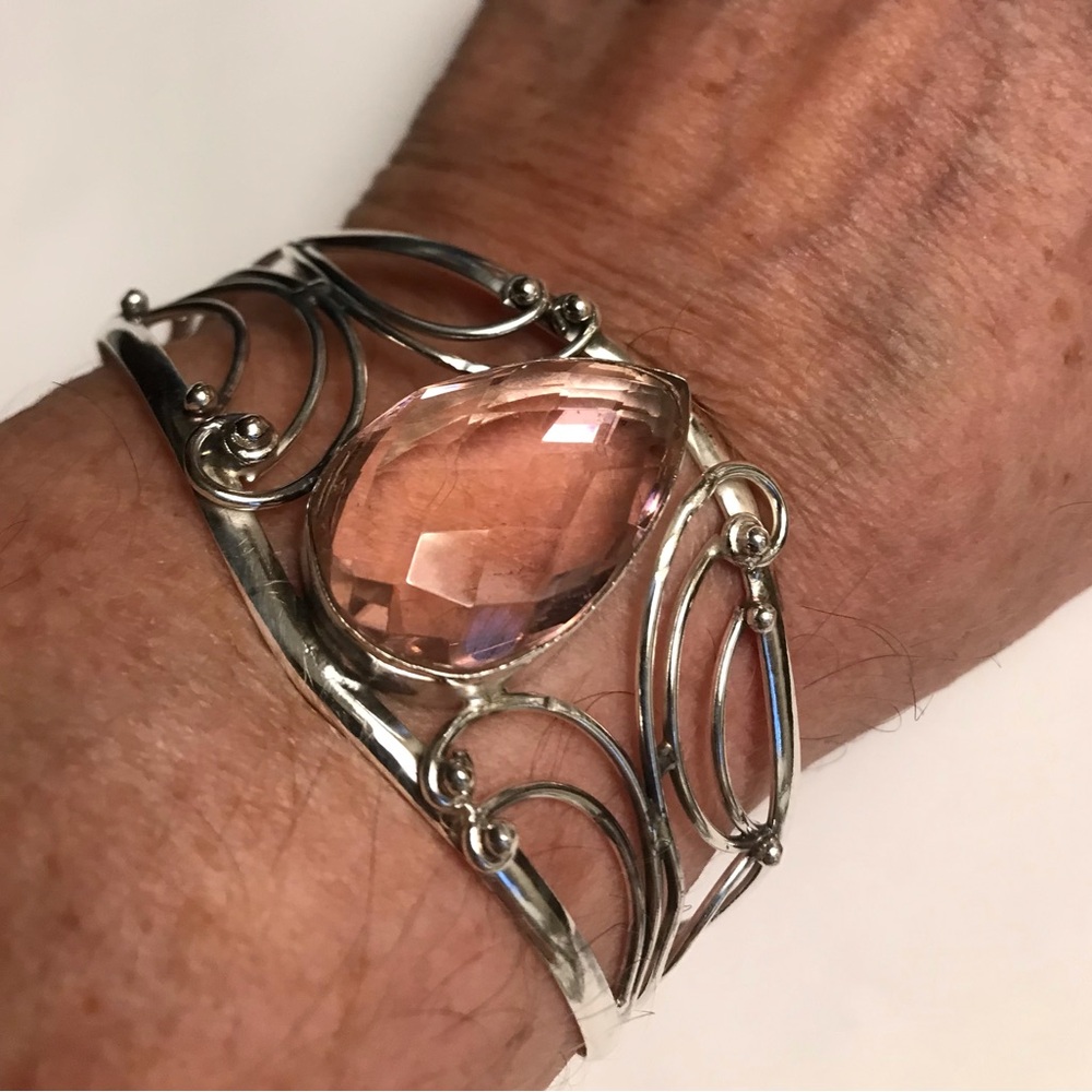 Kunzite Stamped 925 Sterling Silver Cuff Bracelet